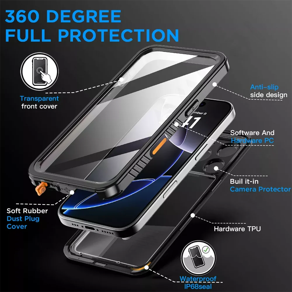 Étui étanche IP68 pour iPhone 17 16 15 14 13 12 11 Pro Max XR XS Plus, couverture sous-marine de luxe en métal et aluminium pour téléphone de natation