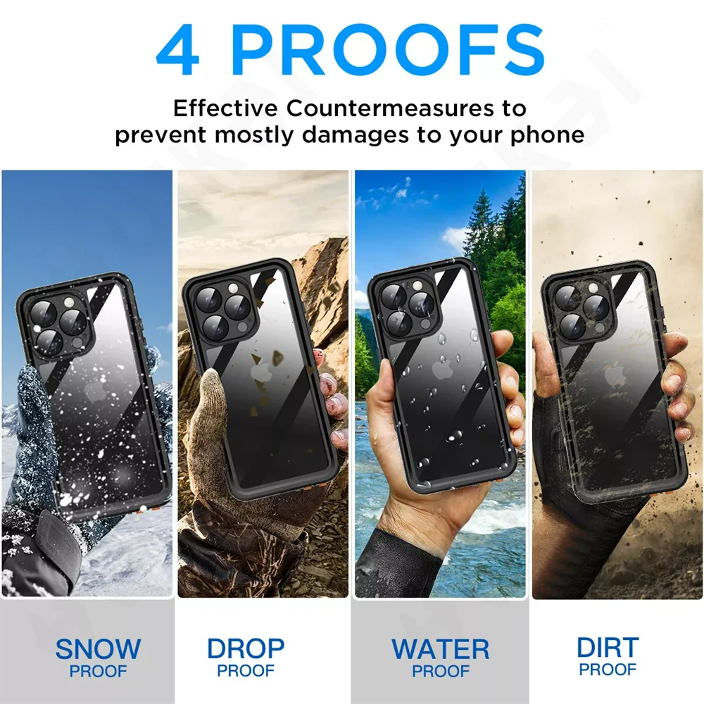 Étui étanche IP68 pour iPhone 17 16 15 14 13 12 11 Pro Max XR XS Plus, couverture sous-marine de luxe en métal et aluminium pour téléphone de natation
